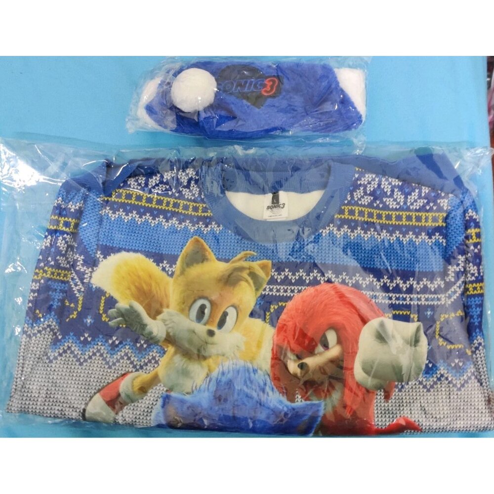 Sonic The Hedgehog 3 TOKYO MISSION 2024 Original Christmas Sweater L Size & Hat